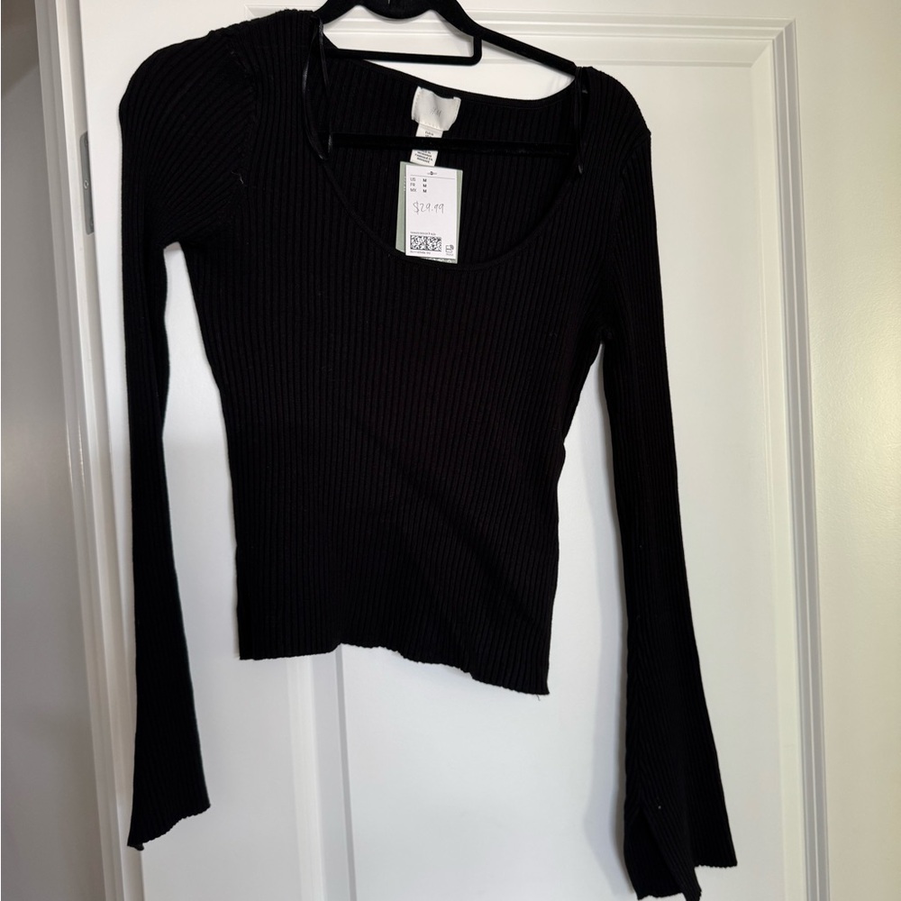 H&M Black Ribbed Scoop Neck Bodysuit